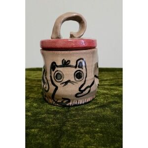 Handmade Artist Signed‎ (Hurley) Cat Jar Pottery